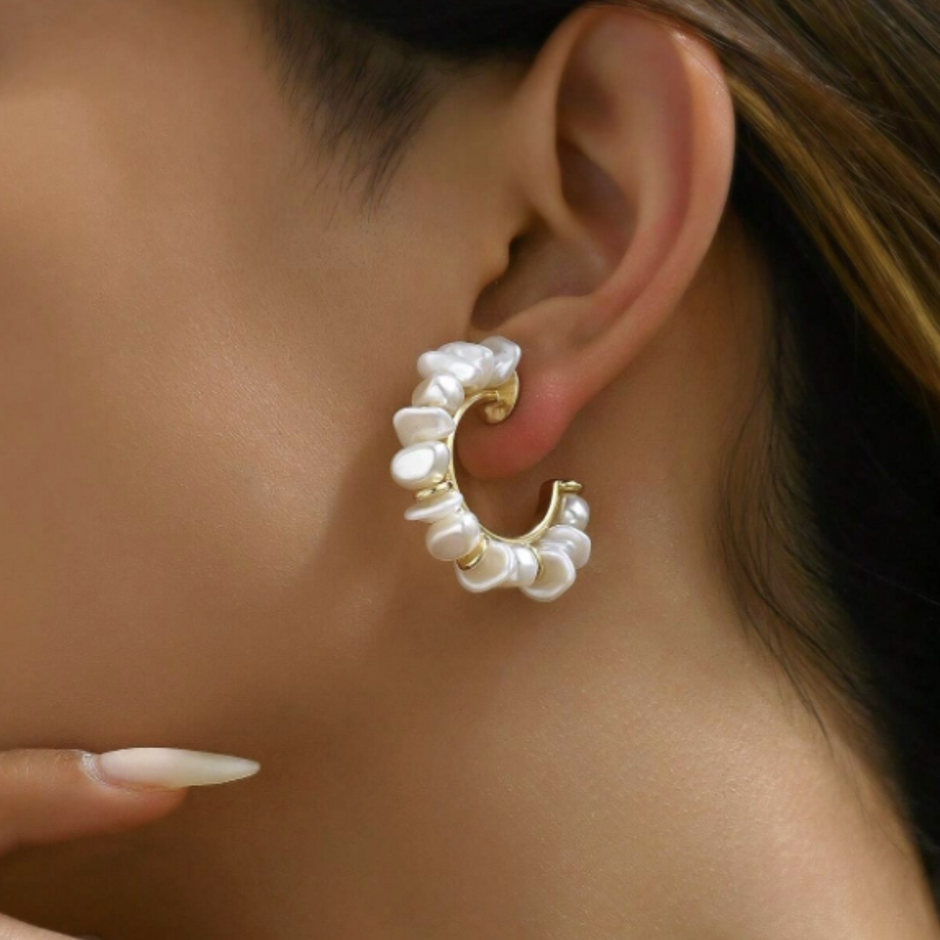 Handmade Woven Baroque Pearl Hoop Earring