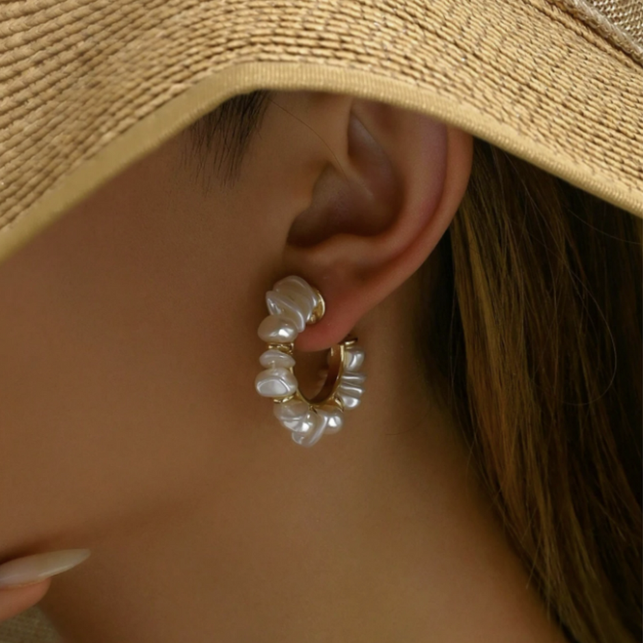 Handmade Woven Baroque Pearl Hoop Earring