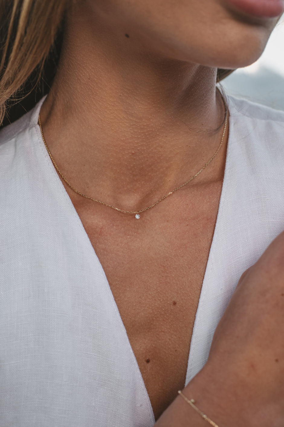 Floating Diamond Necklace with solid gold chain