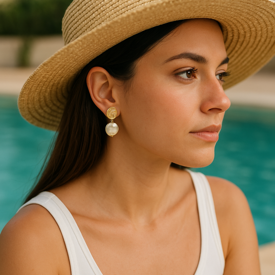 Sage Coin and Pearl Drop Earrings