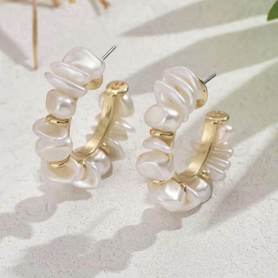 Handmade Woven Baroque Pearl Hoop Earring