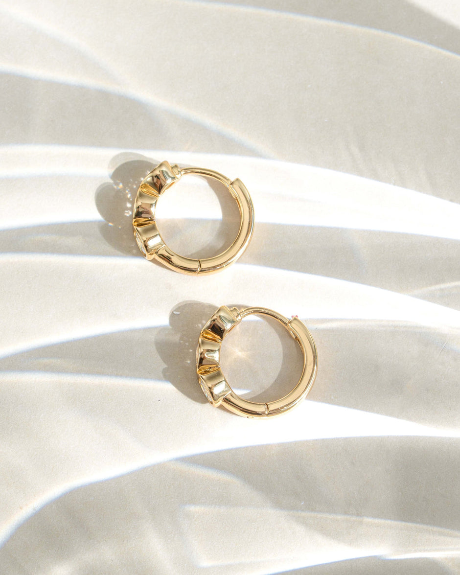 Round Bezel 3 Stone CZ Huggies