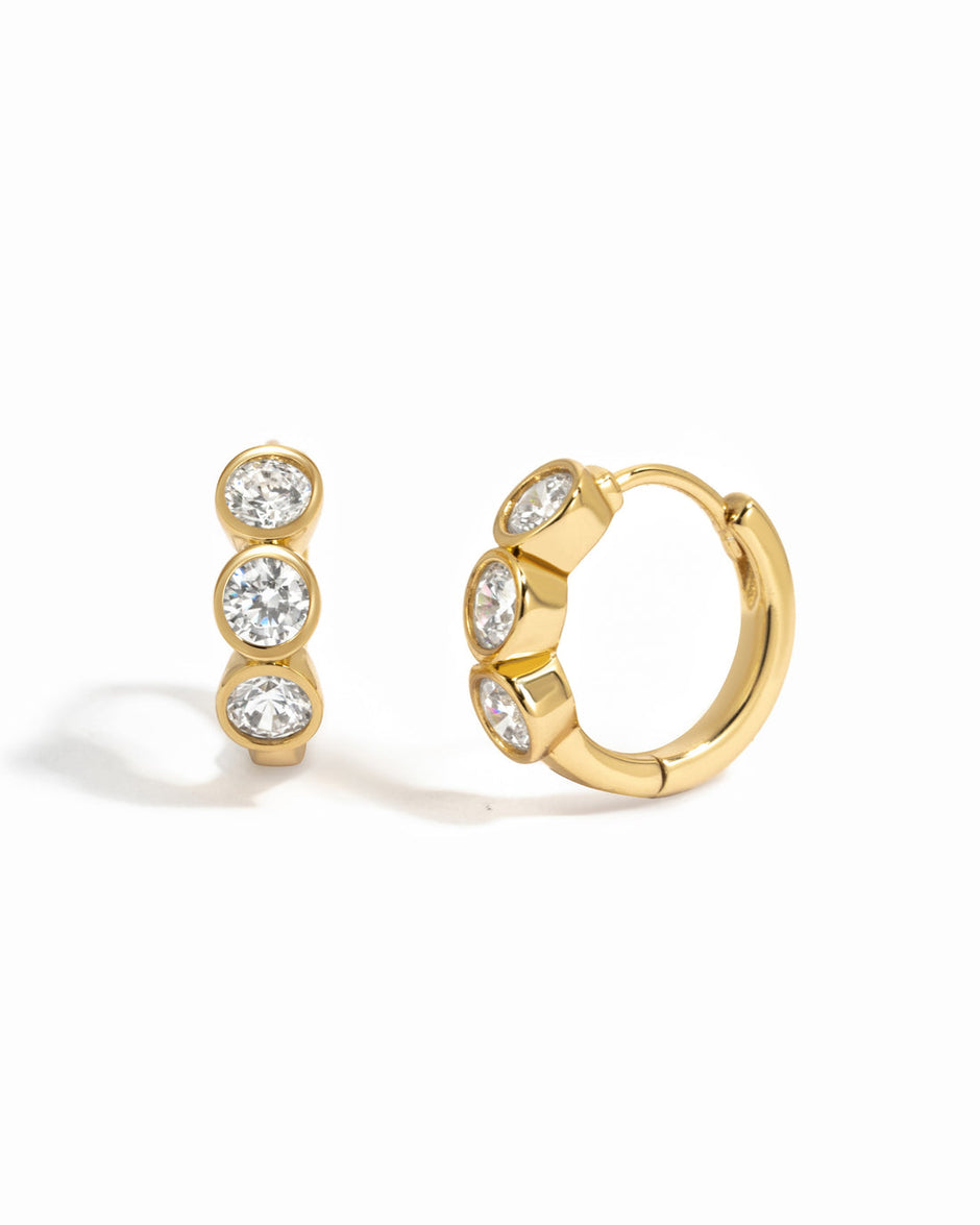 Round Bezel 3 Stone CZ Huggies