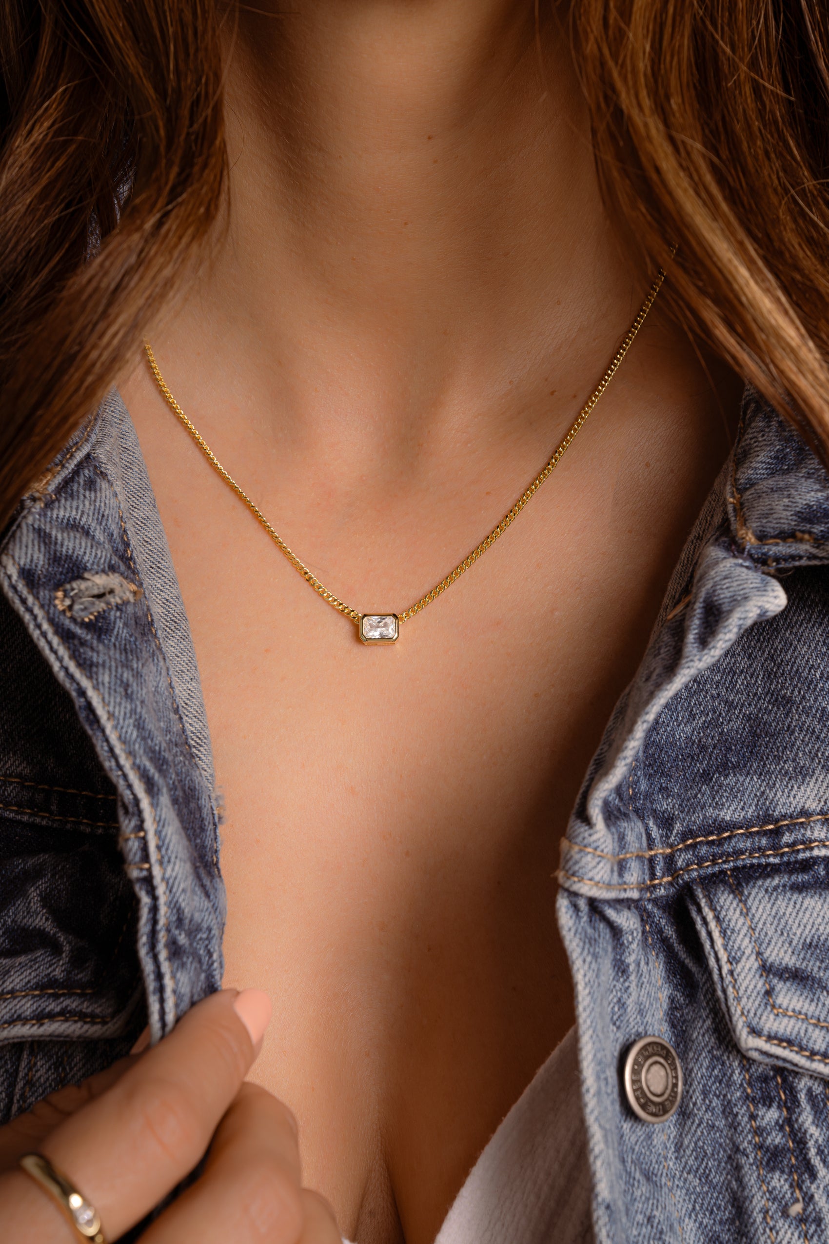 Bezel Emerald Cut Pendant Cuban Chain Necklace