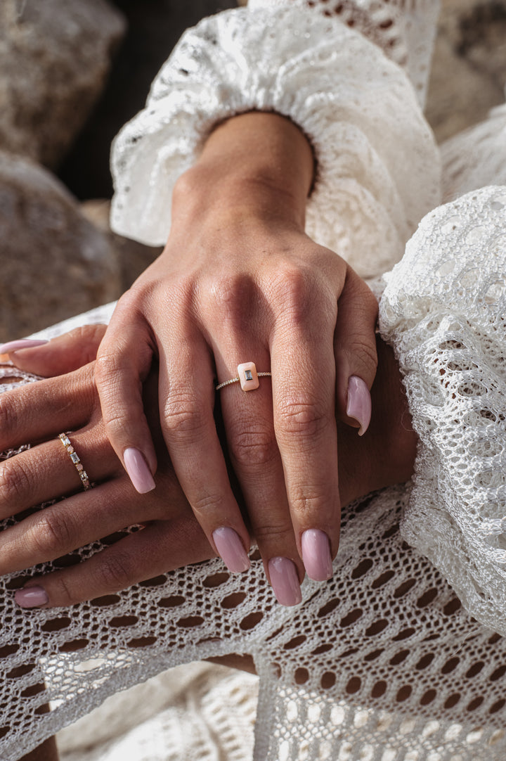 Pink Sapphire, White Topaz, Opal Rings