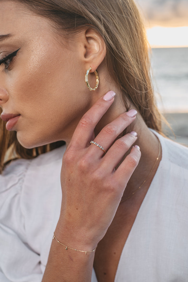 Blue Topaz Ring on Model at Beach