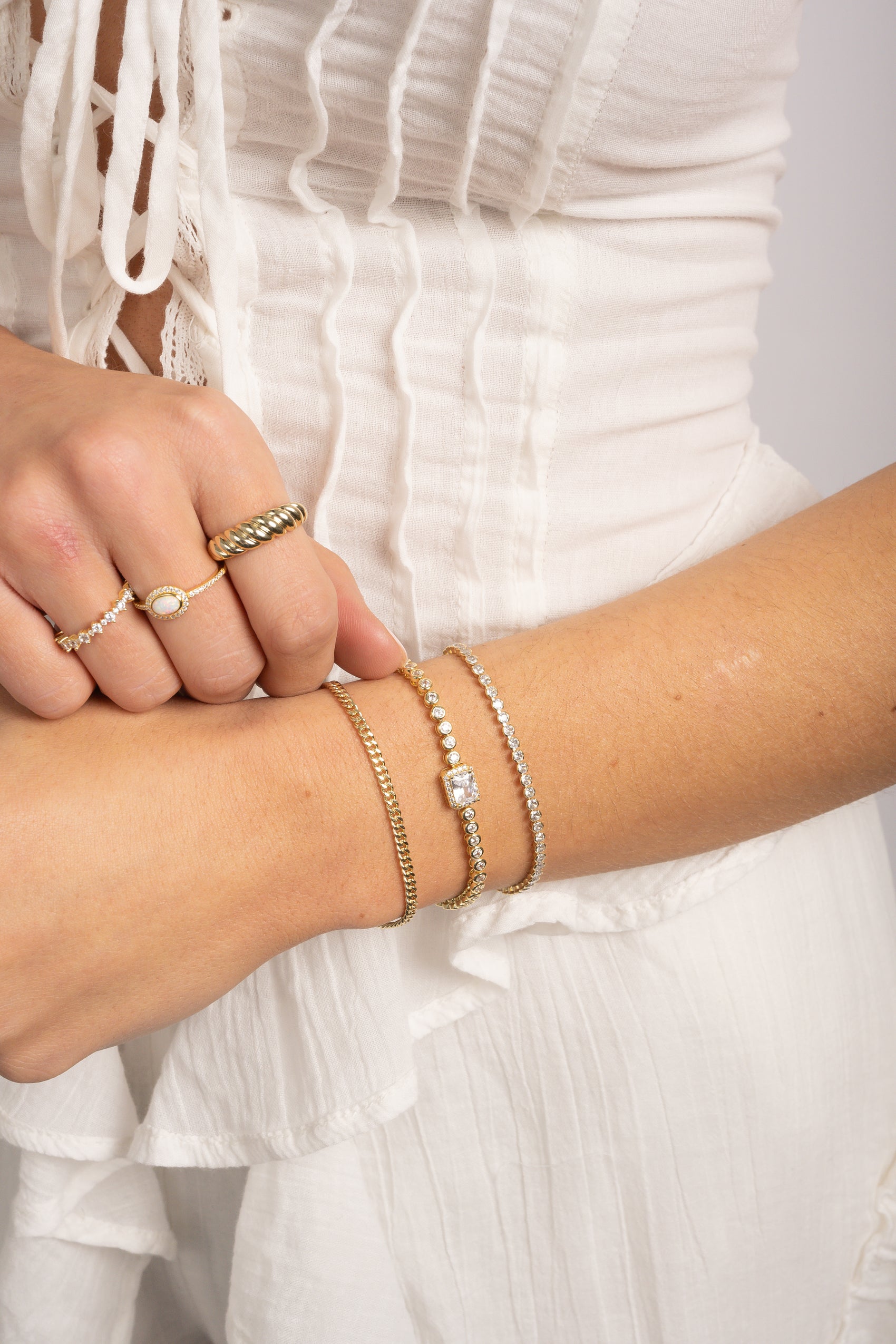 Marley CZ Baguette and Round Bezel Tennis Bracelet