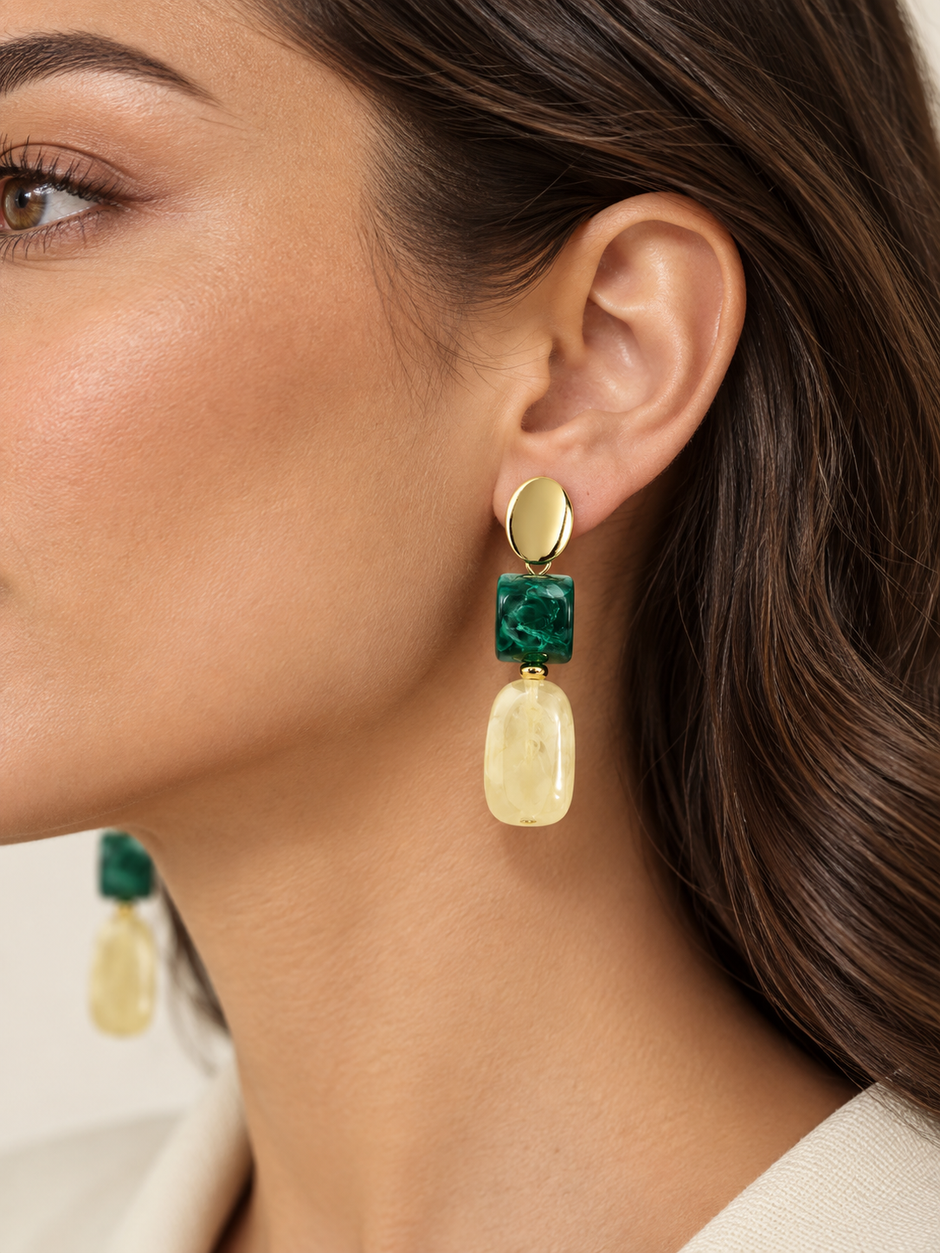 Emerald Mirage Statement Drop Earrings