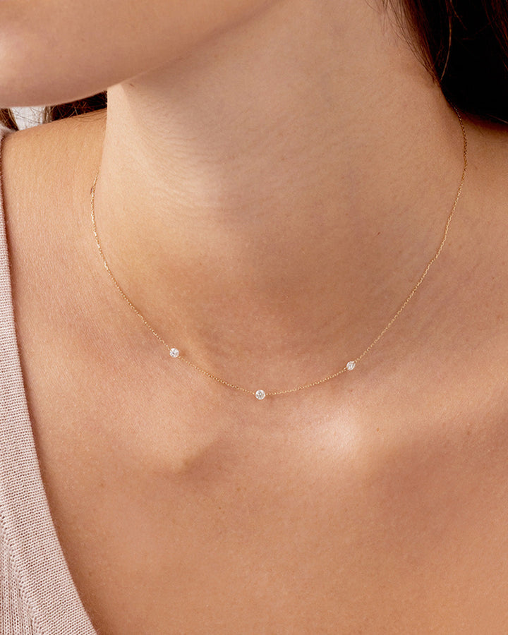 Floating Diamond Necklace on Model