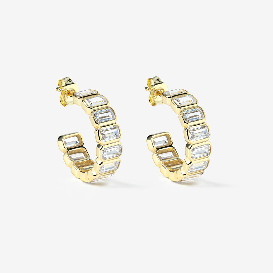 Emerald Baguette Hoop Earrings