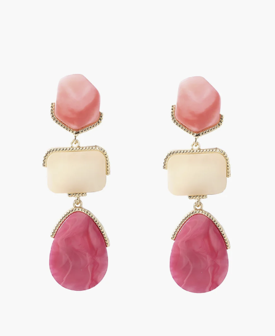 Pink Resin Statement Drop Earrings