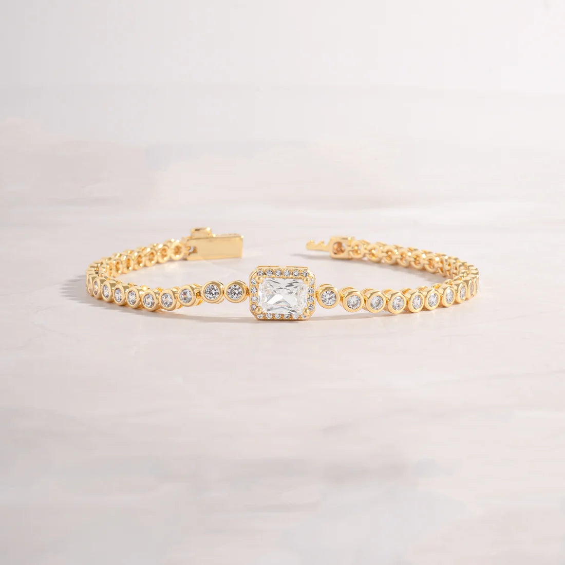 Marley CZ Baguette and Round Bezel Tennis Bracelet