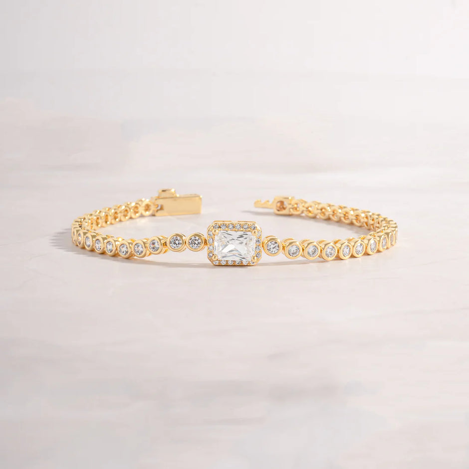 Marley CZ Baguette and Round Bezel Tennis Bracelet