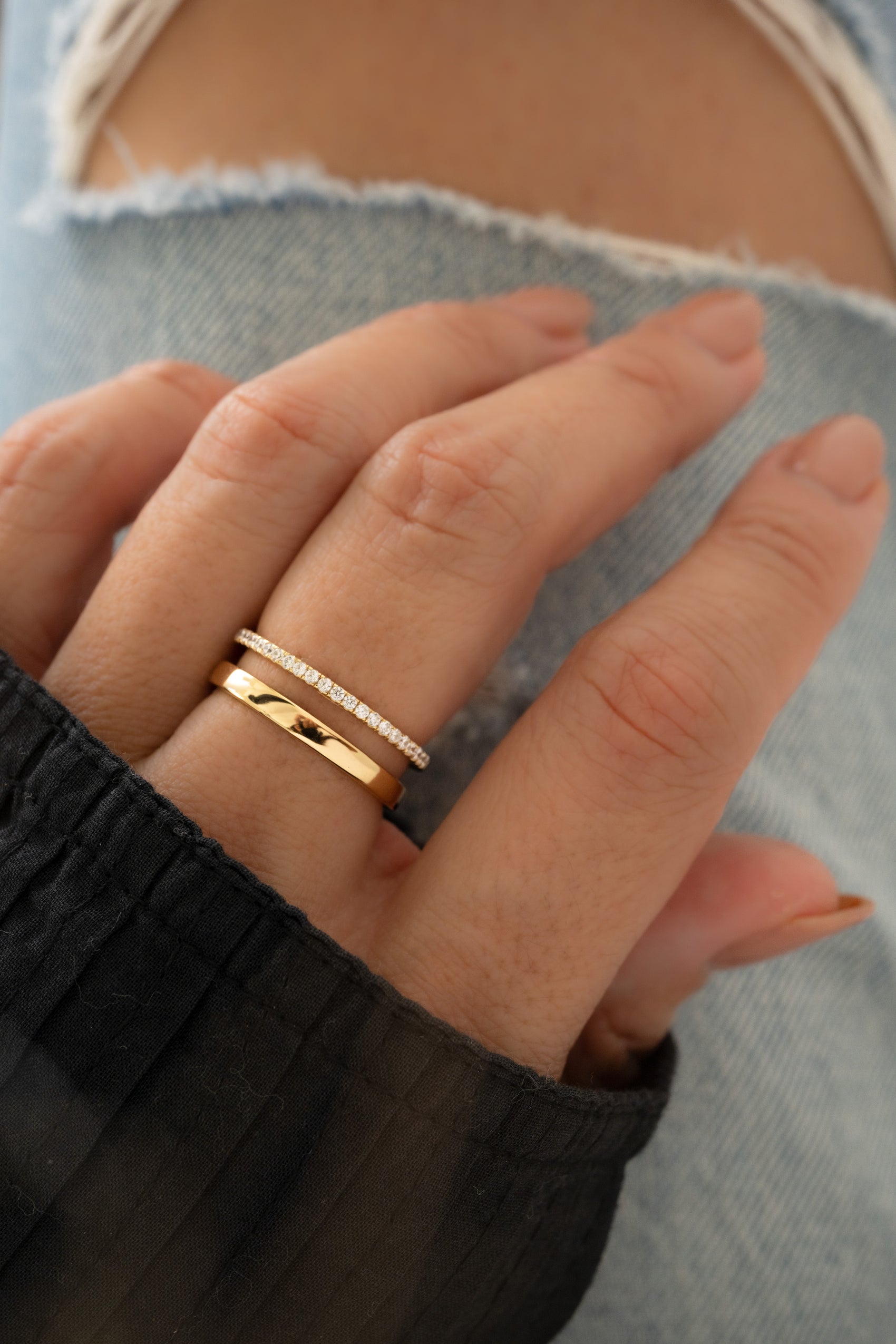 Diamond & Plain Double Ring