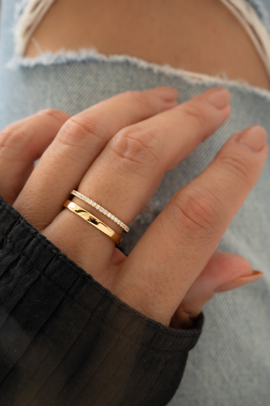 Diamond & Plain Double Ring