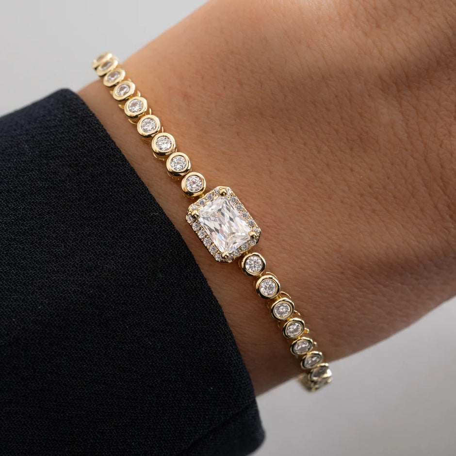 Marley CZ Baguette and Round Bezel Tennis Bracelet