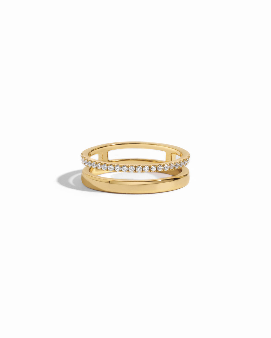 Diamond & Plain Double Ring