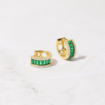 Emerald Baguette Huggies