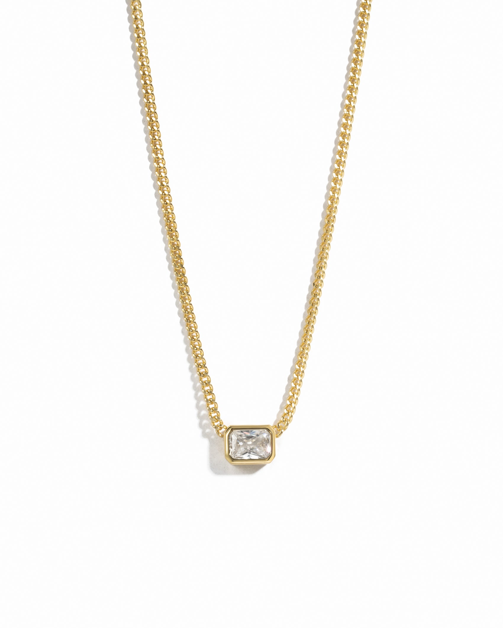 Bezel Emerald Cut Pendant Cuban Chain Necklace