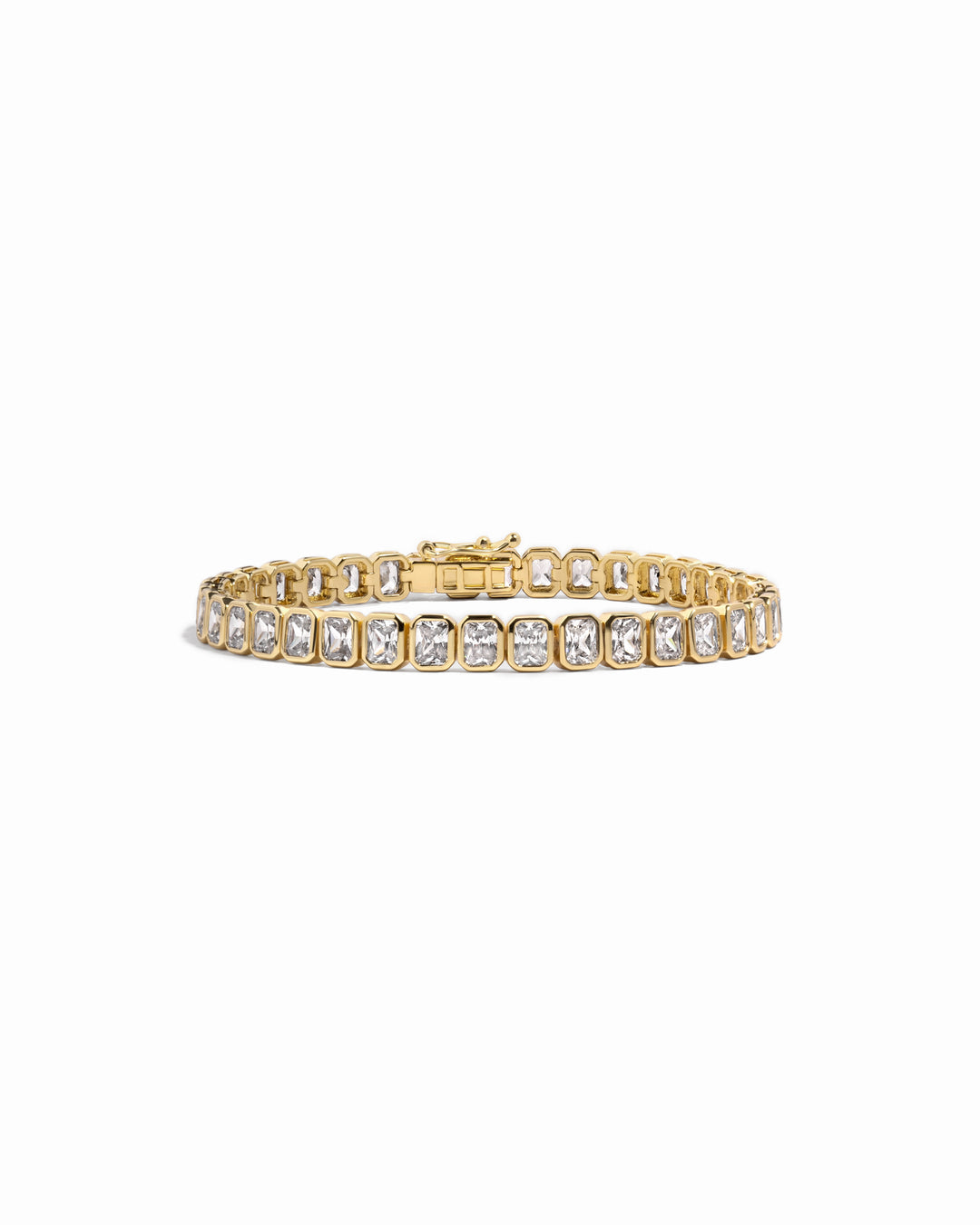 Gold emerald-cut CZ tennis bracelet by Olivia Lorèn The Label