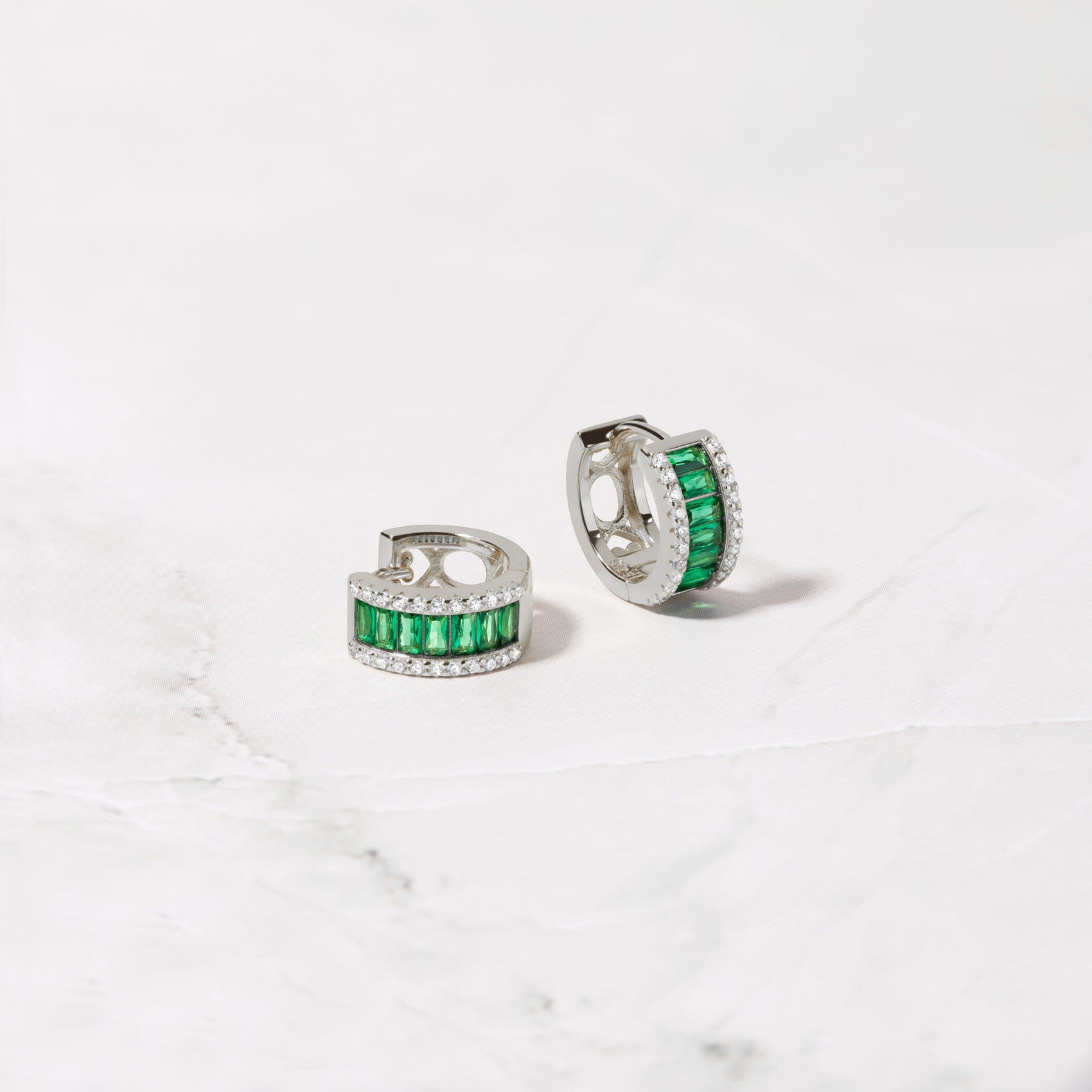 Emerald Baguette Huggies