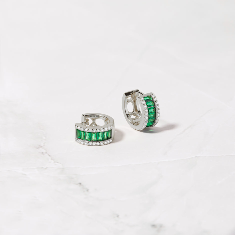 Emerald Baguette Huggies