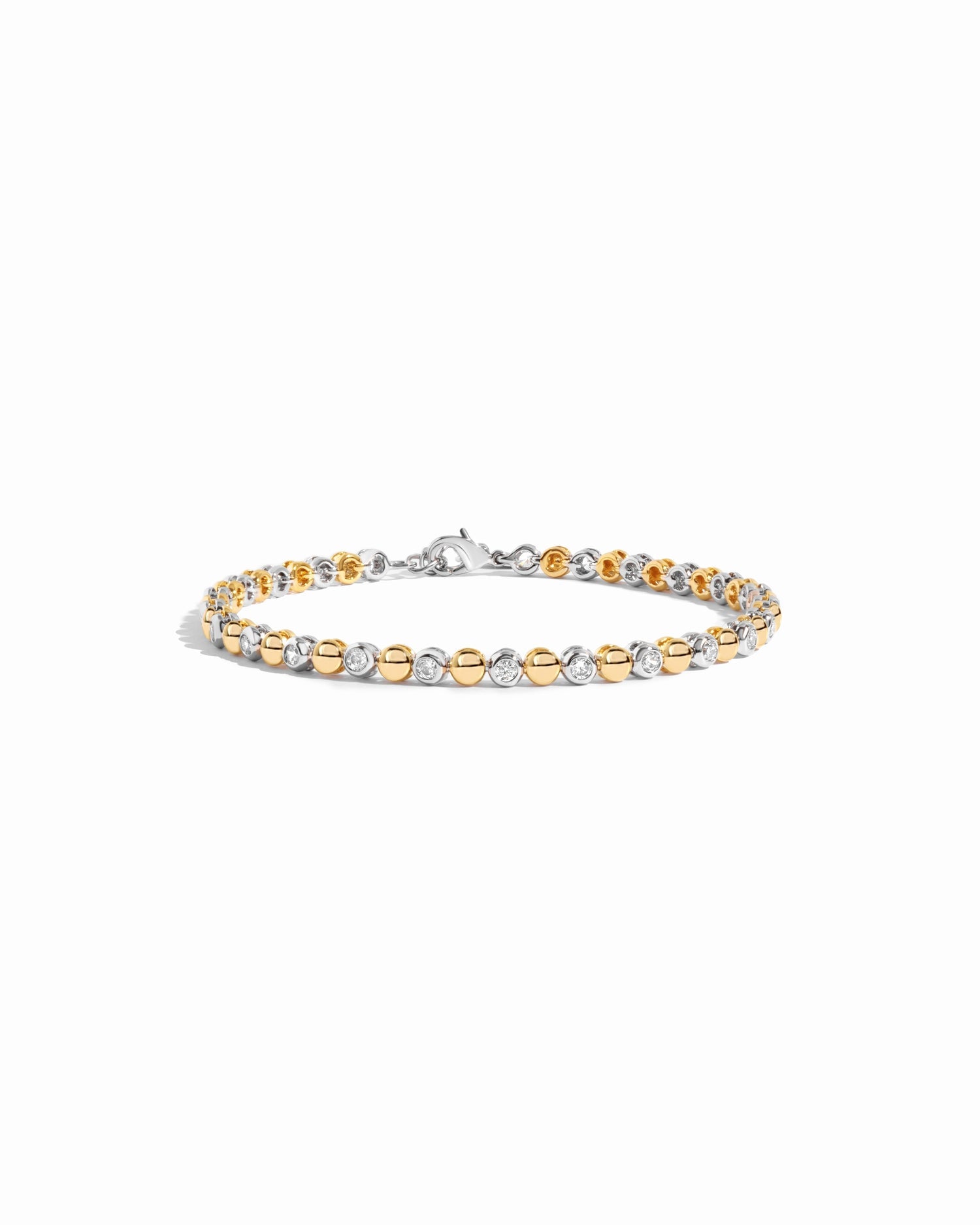Two Toned Silver Bead & Bezel Tennis Bracelet