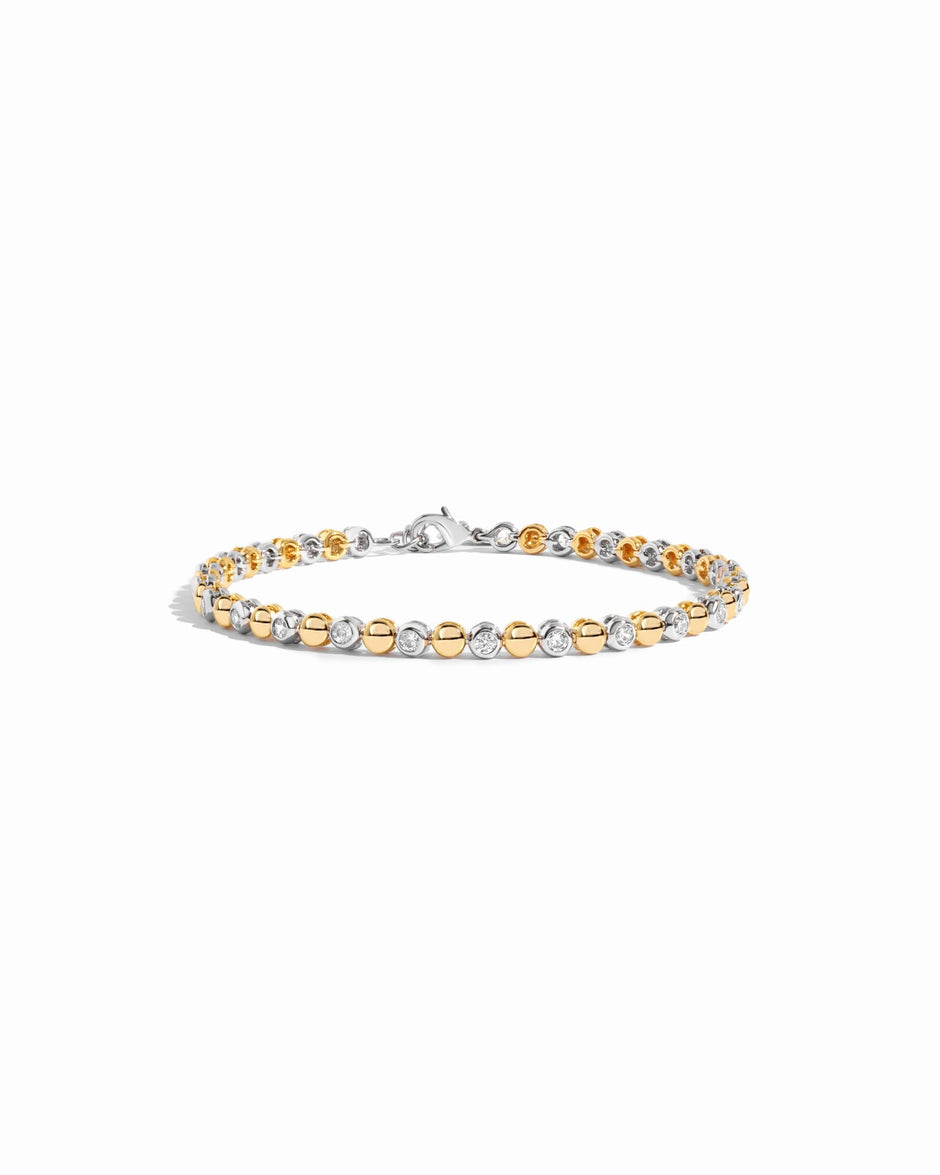 Two Toned Silver Bead & Bezel Tennis Bracelet